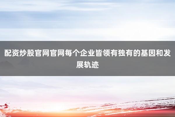 配资炒股官网官网每个企业皆领有独有的基因和发展轨迹