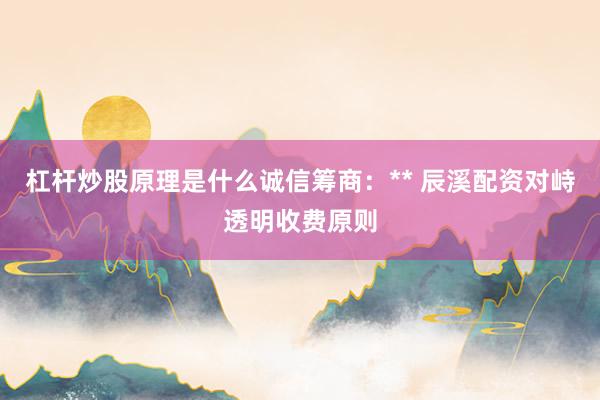 杠杆炒股原理是什么诚信筹商：** 辰溪配资对峙透明收费原则