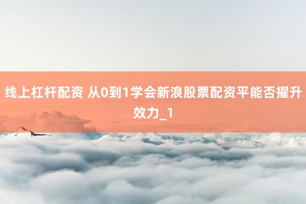 线上杠杆配资 从0到1学会新浪股票配资平能否擢升效力_1