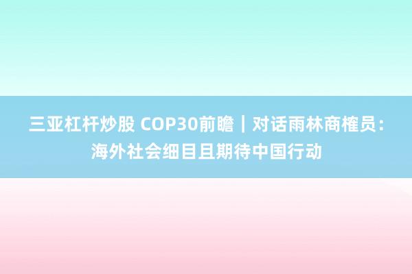 三亚杠杆炒股 COP30前瞻｜对话雨林商榷员：海外社会细目且期待中国行动