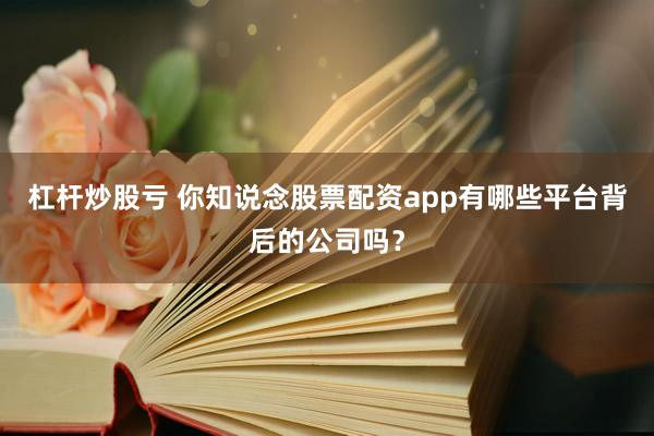 杠杆炒股亏 你知说念股票配资app有哪些平台背后的公司吗？